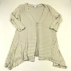 Peck & Peck Womens Cardigan Striped Single Button Linen Blend Sweater Medium *
